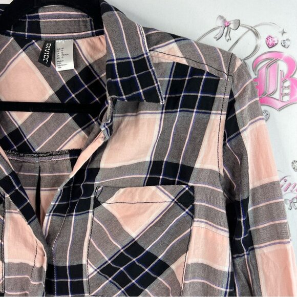 Divided pink blue purple black Plaid Button-Up Shirt in Pink and Black - Picture 5 of 12
